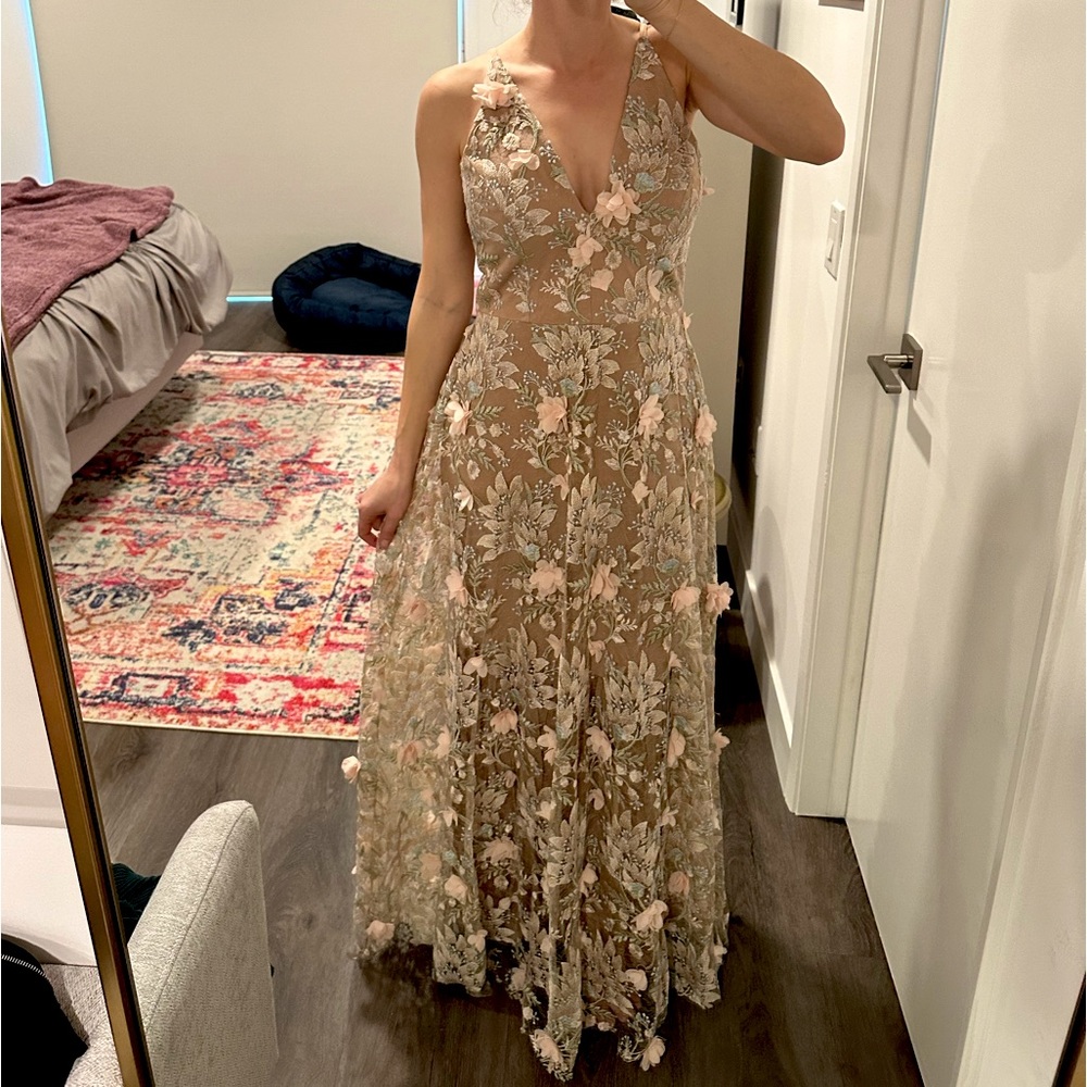 Dress the Population Sidney A-line floral appliqué gown